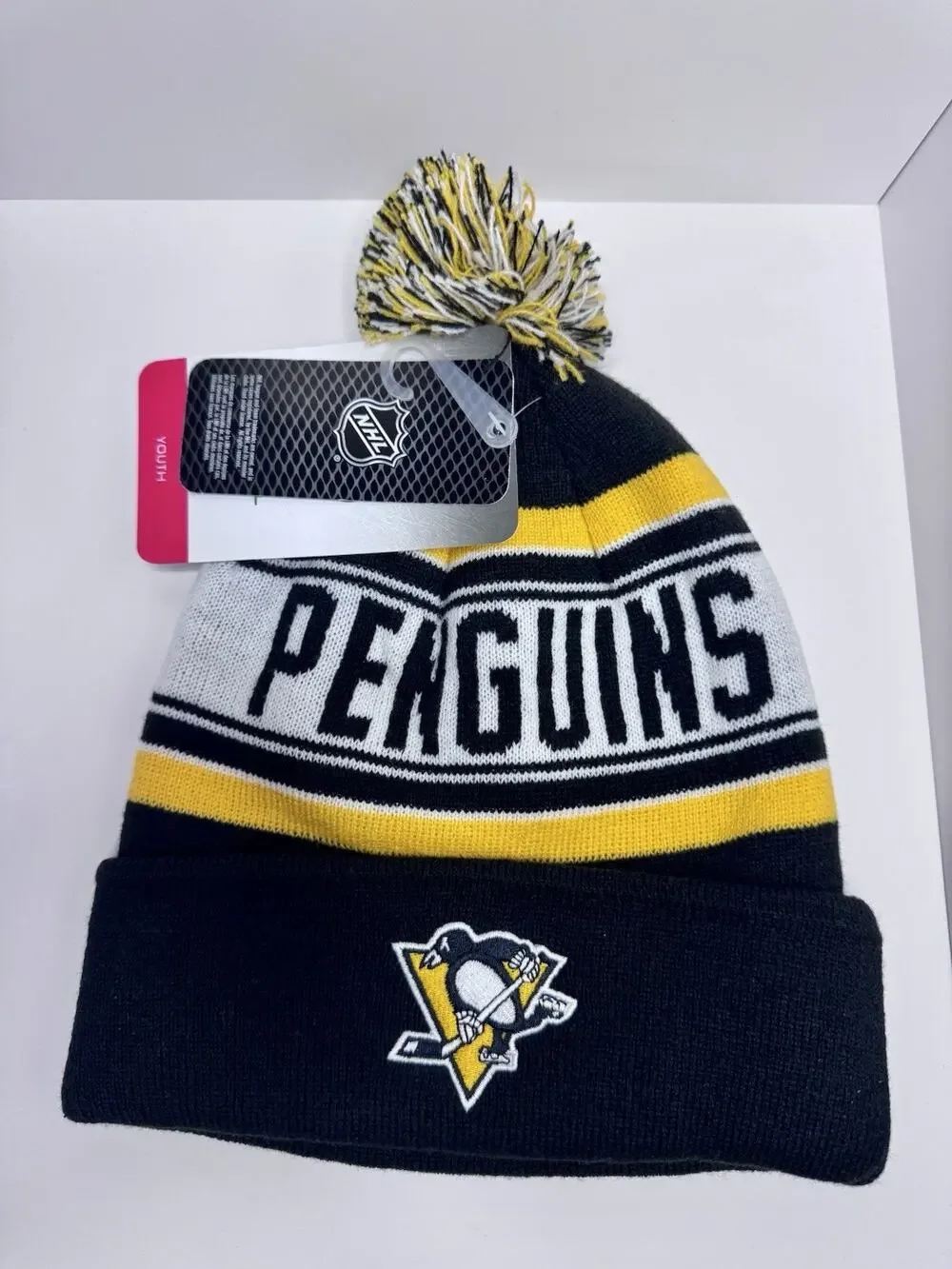 NHL Pittsburgh Penguins Beanie Hat Boys One Size Yellow White Black